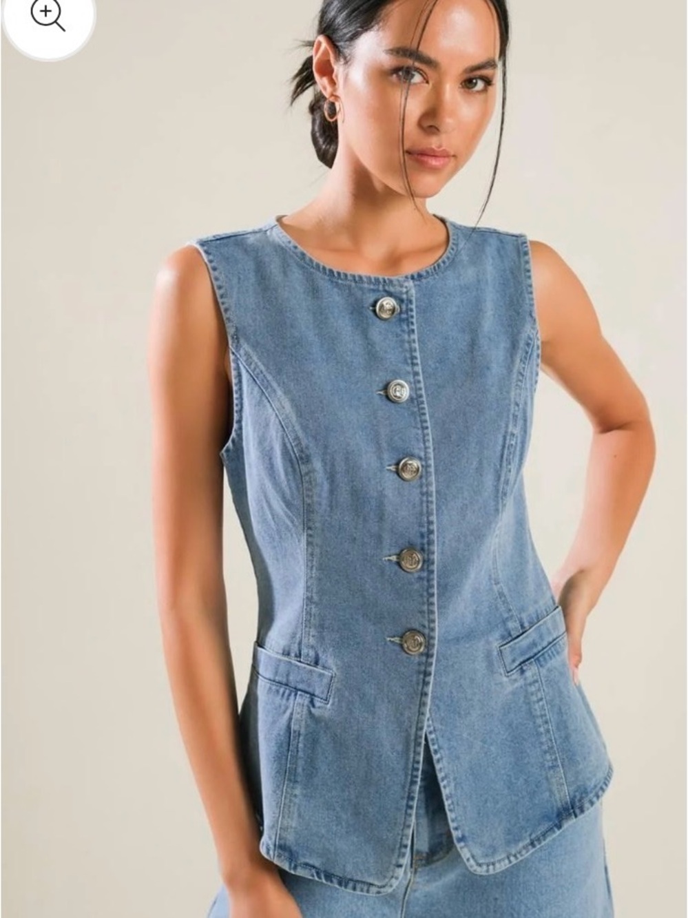 Women’s FREEMARKET Silver Button Down Jean Vest Top
